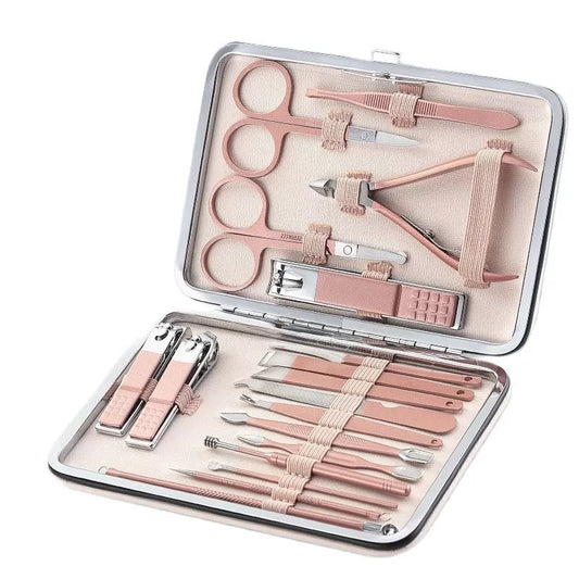 Luxury Manicure Kit: 10-Piece Pink & 18-Piece Red/Black & Gold/Pink Sets in Stainless Steel with Case