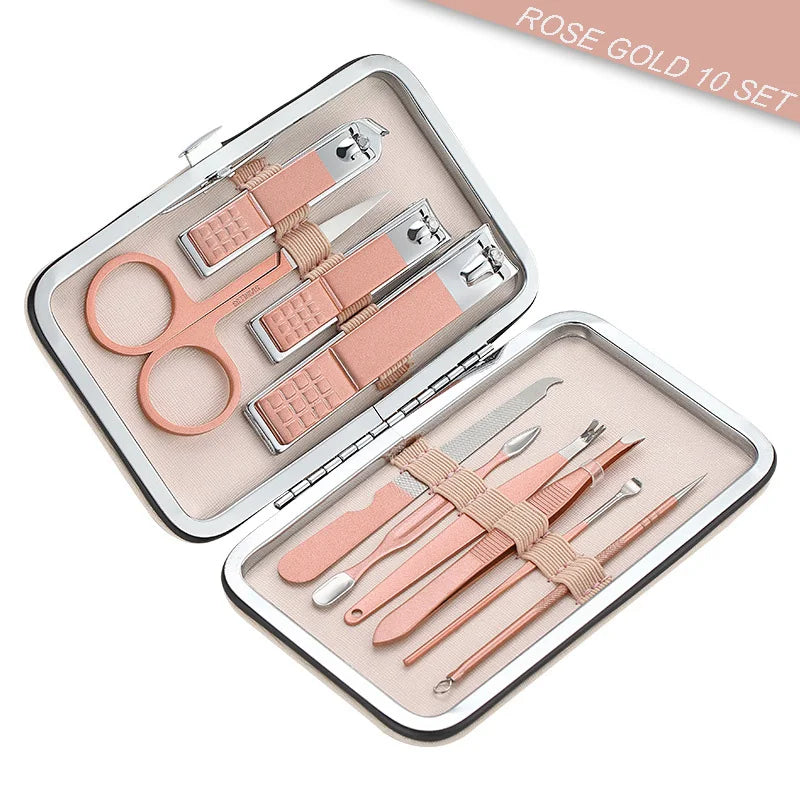 Set Manicure Elegante: 10 Pezzi Rosa e 18 Pezzi in Rosso/Nero & Oro/Rosa con Custodia - Acciaio Inossidabile