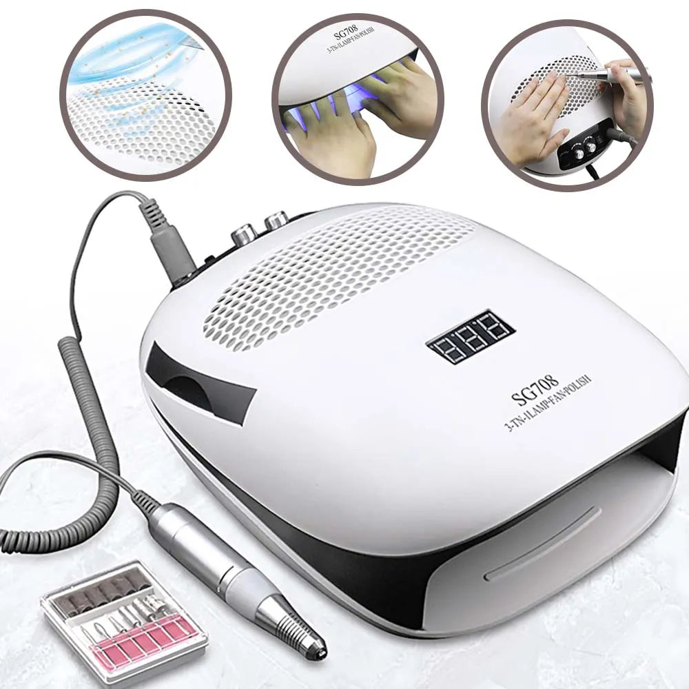  3-in-1 Nail Wonder: LED/UV Lamp, Dust Collector, and High-Speed Drill - The Ultimate Nail Care Solution