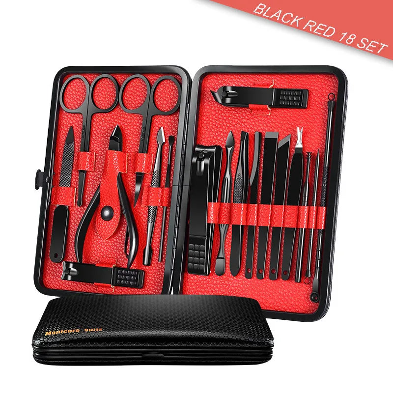 Luxury Manicure Kit: 10-Piece Pink & 18-Piece Red/Black & Gold/Pink Sets in Stainless Steel with Case