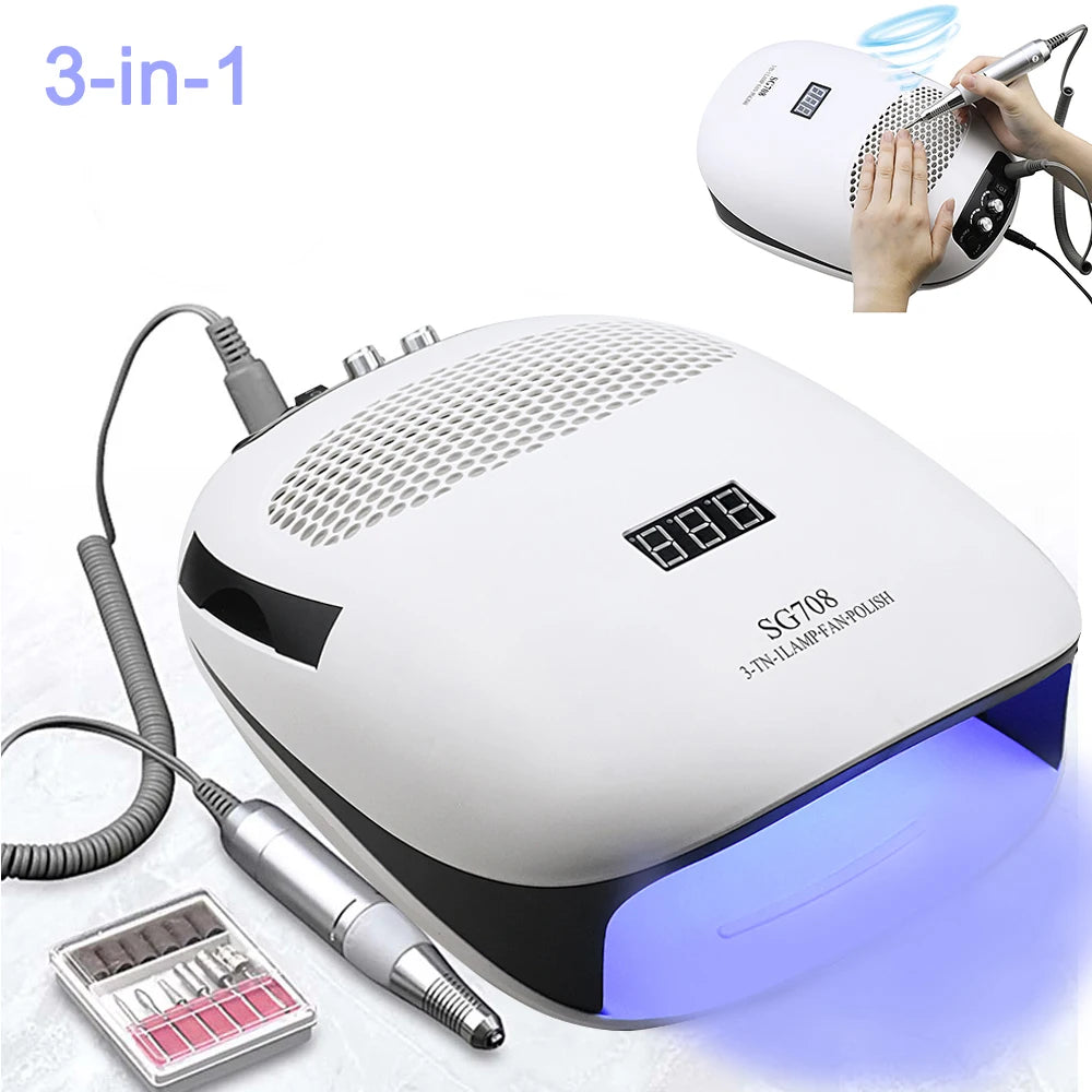 Multifunzione 3-in-1: Lampada LED/UV, Aspiratore e Fresa - Tutto in Uno per Manicure Perfette