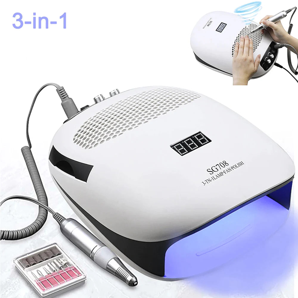  3-in-1 Nail Wonder: LED/UV Lamp, Dust Collector, and High-Speed Drill - The Ultimate Nail Care Solution