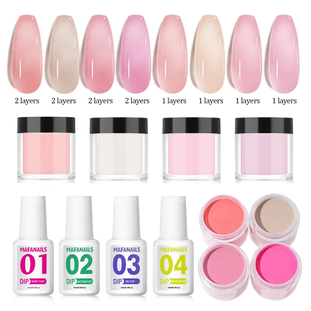 8-Piece Dip Powder & Liquid Nail Set - Varied Colors for Easy Application