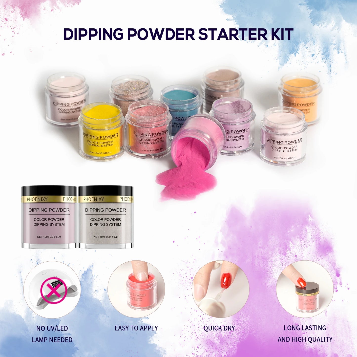 Multi-Color Dip Powder Nail Sets - Available in 4, 6, 8, 10, and 18 Colors