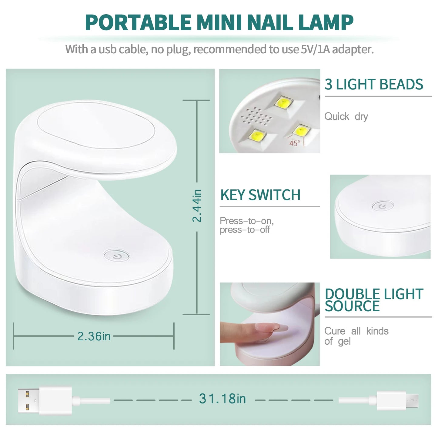 Acrylic Nail Set: PMMA Tips, 20ml Gel Glue, Mini LED/UV Lamp, and Nail File