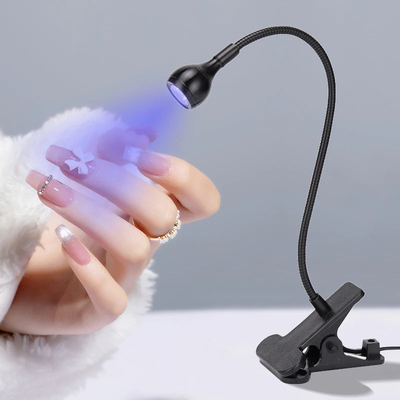 Compact LED/UV Nail Art Lamp with Spring-Loaded Table Clamp and USB Power - Perfect for Gel Tips