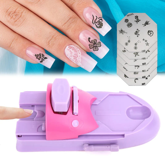 Manual Nail Art Stamping Machine with Included Design Plates