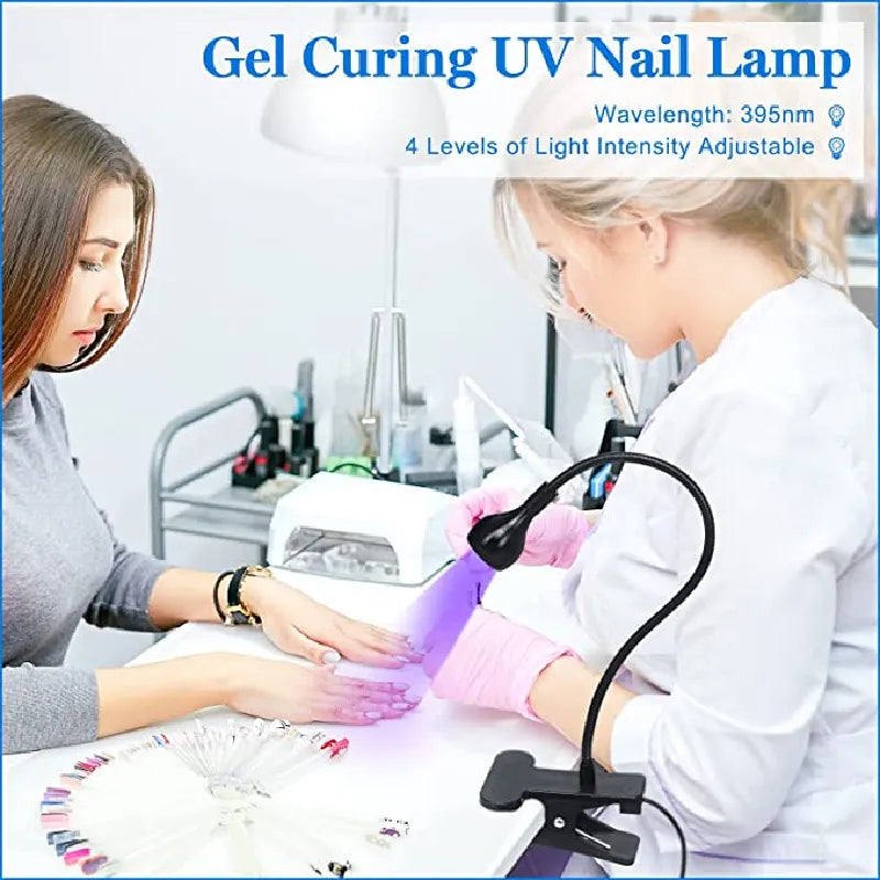 Compact LED/UV Nail Art Lamp with Spring-Loaded Table Clamp and USB Power - Perfect for Gel Tips