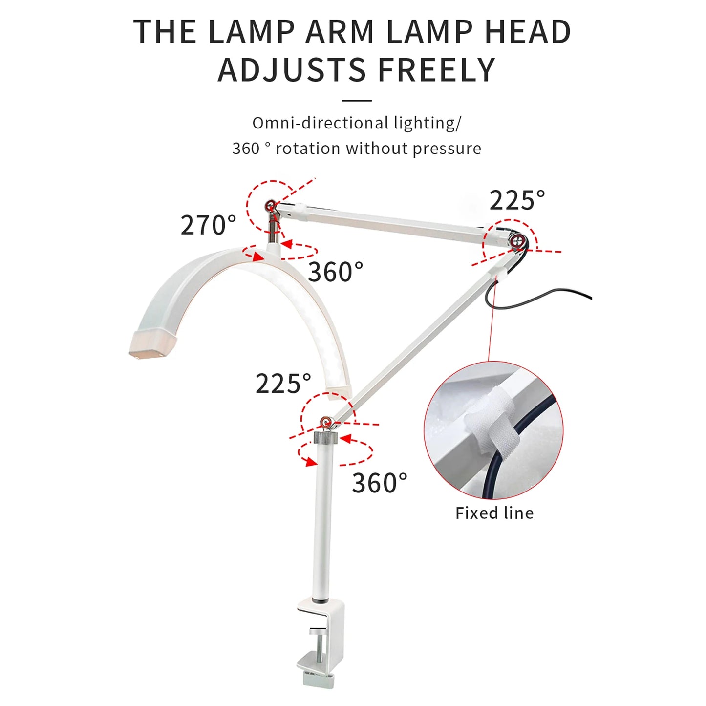 Lampada da Manicure Professionale Regolabile - Braccio Articolato 65+35cm, Arco Luminoso 41cm, Doppia Intensità