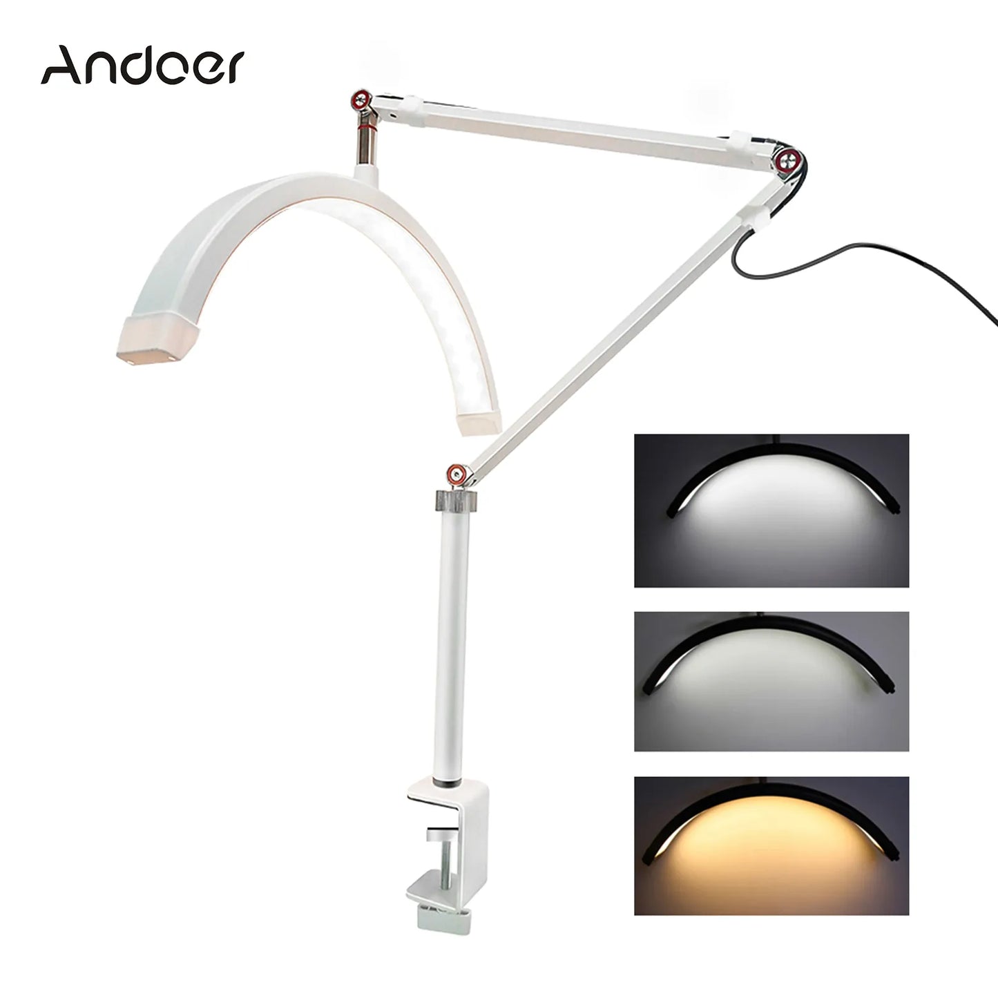 Lampada da Manicure Professionale Regolabile - Braccio Articolato 65+35cm, Arco Luminoso 41cm, Doppia Intensità