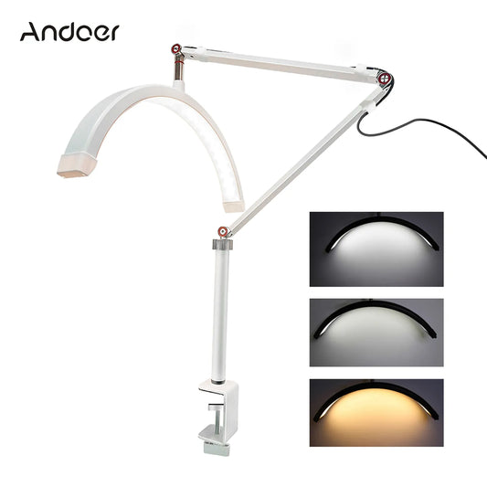 Professional Adjustable Manicure Lamp - 65+35cm Articulated Arm, 41cm Light Arc, Dual Intensity